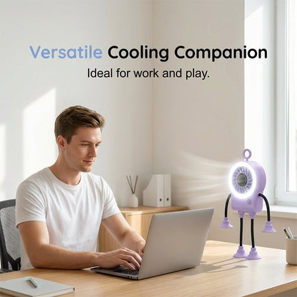 Robo Mini Desk Fan | Bendable, USB Rechargeable with LED Light - Hartwella