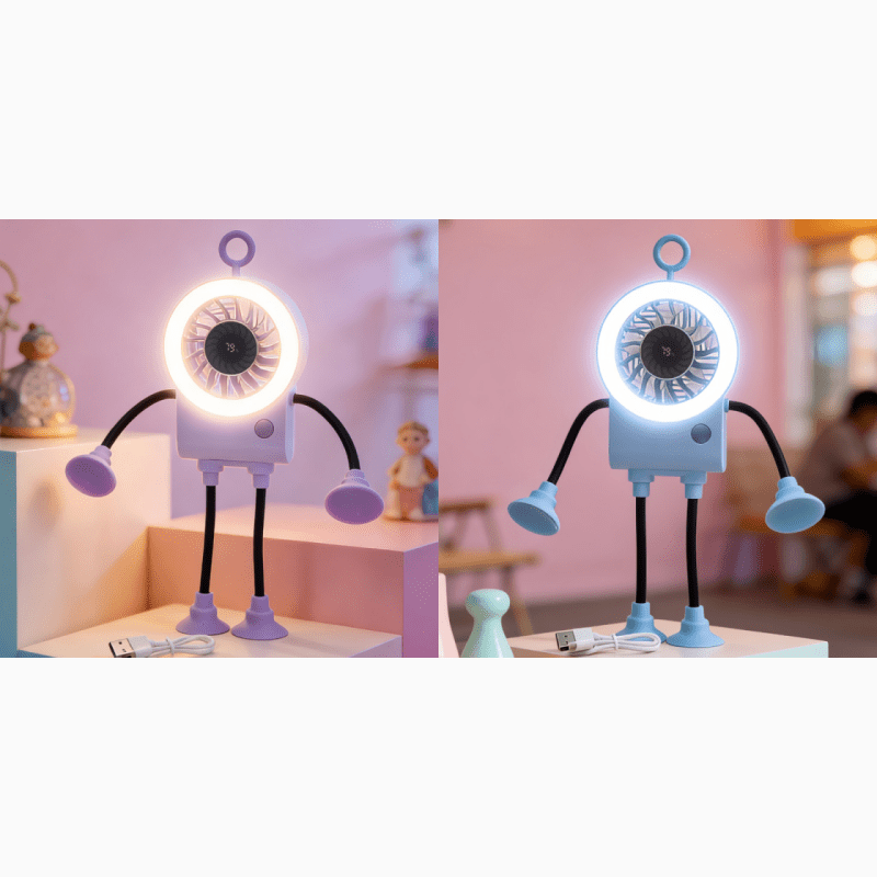 Robo Mini Desk Fan | Bendable, USB Rechargeable with LED Light - Hartwella