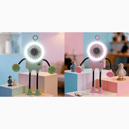 Robo Mini Desk Fan | Bendable, USB Rechargeable with LED Light - Hartwella