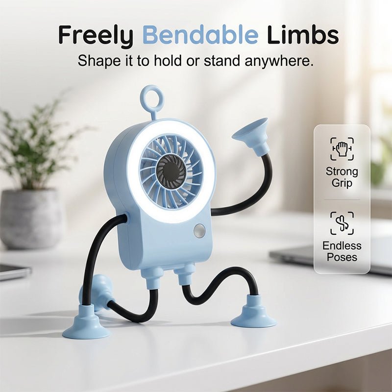 Robo Mini Desk Fan | Bendable, USB Rechargeable with LED Light - Hartwella