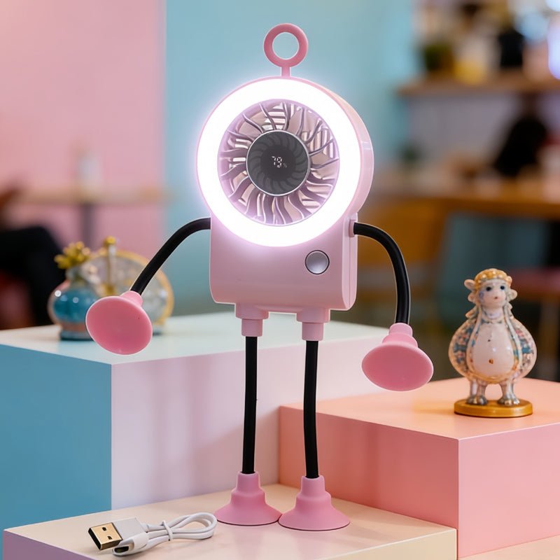 Robo Mini Desk Fan | Bendable, USB Rechargeable with LED Light - Hartwella