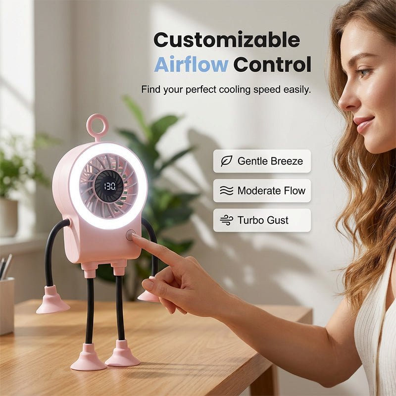 Robo Mini Desk Fan | Bendable, USB Rechargeable with LED Light - Hartwella