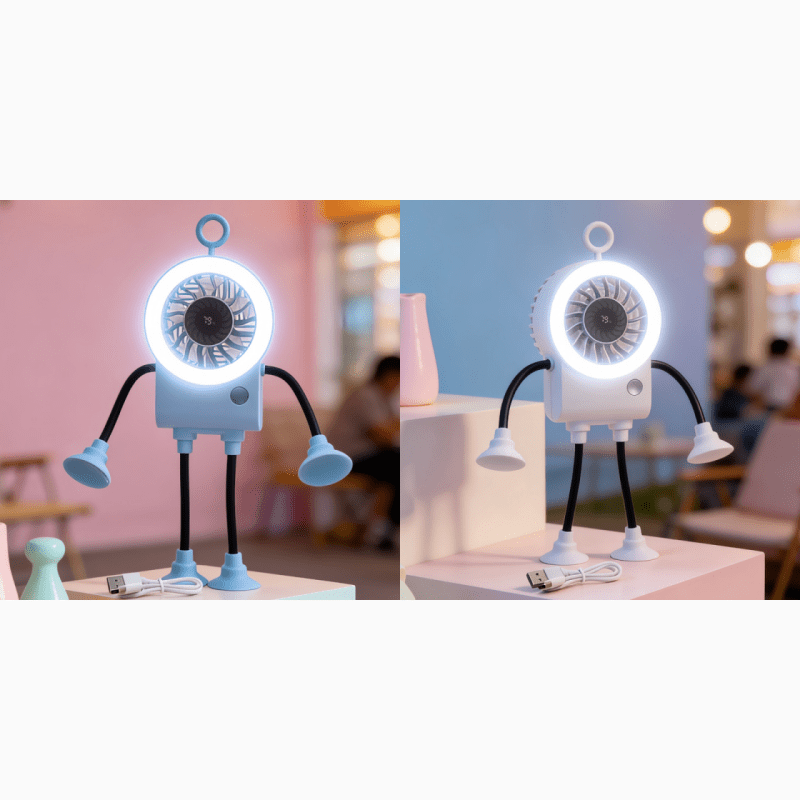 Robo Mini Desk Fan | Bendable, USB Rechargeable with LED Light - Hartwella
