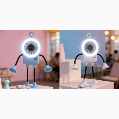 Robo Mini Desk Fan | Bendable, USB Rechargeable with LED Light - Hartwella
