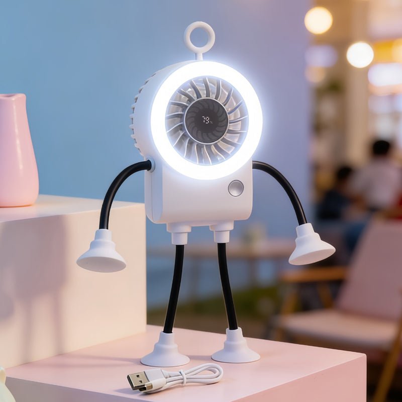 Robo Mini Desk Fan | Bendable, USB Rechargeable with LED Light - Hartwella