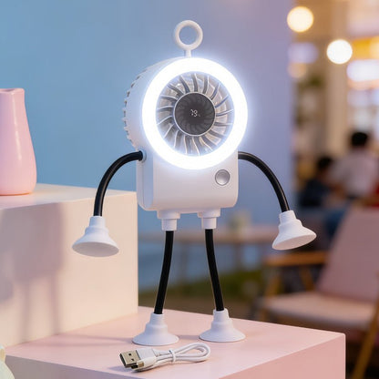 Robo Mini Desk Fan | Bendable, USB Rechargeable with LED Light - Hartwella