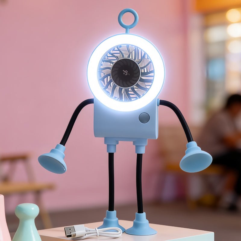 Robo Mini Desk Fan | Bendable, USB Rechargeable with LED Light - Hartwella