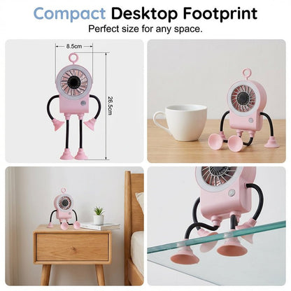 Robo Mini Desk Fan | Bendable, USB Rechargeable with LED Light - Hartwella