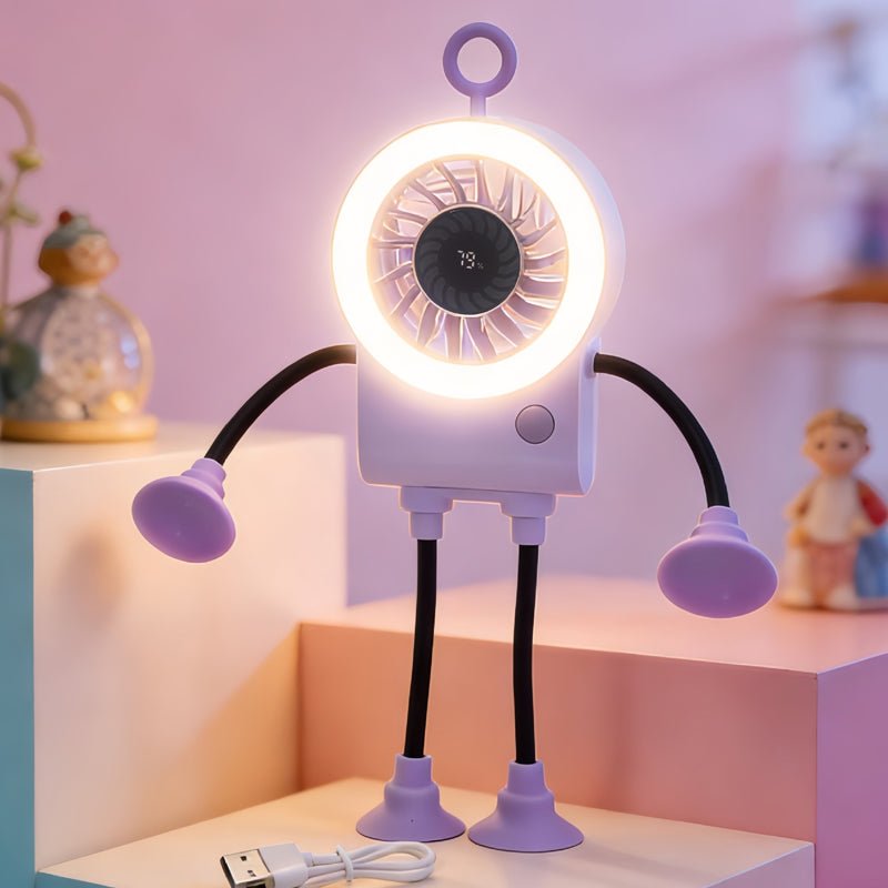 Robo Mini Desk Fan | Bendable, USB Rechargeable with LED Light - Hartwella
