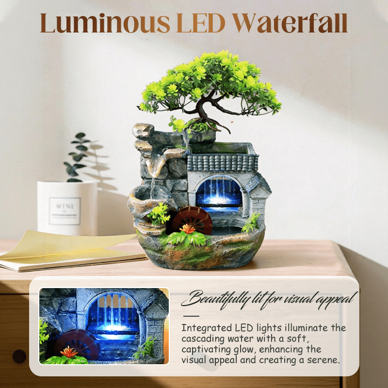 Rocca Tabletop Fountain | Indoor Water Feature with LED Lighting - Hartwella