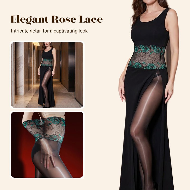 Rosa Lace Stockings Set | 8D Oil-Sheen Fabric, High-Waist Design - Hartwella