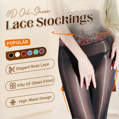 Rosa Lace Stockings Set | 8D Oil-Sheen Fabric, High-Waist Design - Hartwella