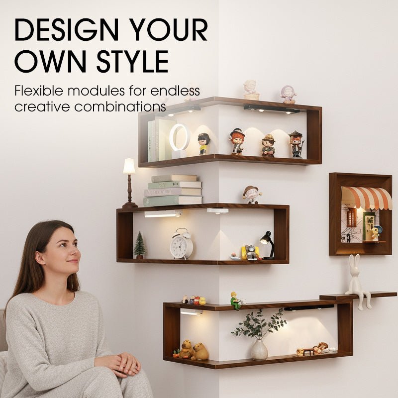 Rustic Corner Shelf Unit | Elegant Walnut Finish, Durable Wood Construction - Hartwella