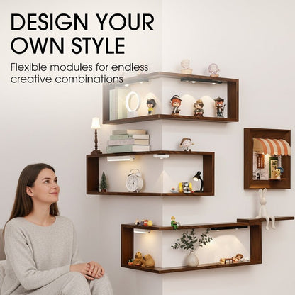 Rustic Corner Shelf Unit | Elegant Walnut Finish, Durable Wood Construction - Hartwella