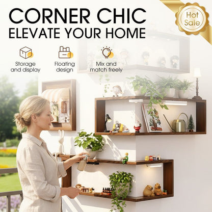Rustic Corner Shelf Unit | Elegant Walnut Finish, Durable Wood Construction - Hartwella