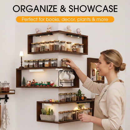 Rustic Corner Shelf Unit | Elegant Walnut Finish, Durable Wood Construction - Hartwella