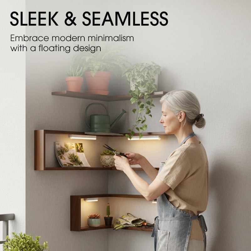Rustic Corner Shelf Unit | Elegant Walnut Finish, Durable Wood Construction - Hartwella