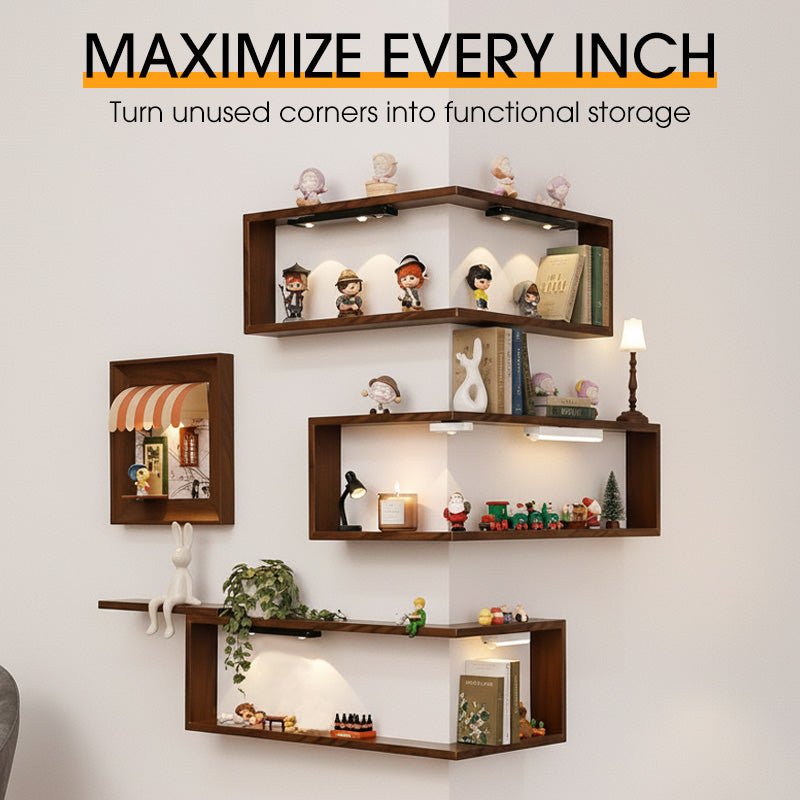 Rustic Corner Shelf Unit | Elegant Walnut Finish, Durable Wood Construction - Hartwella