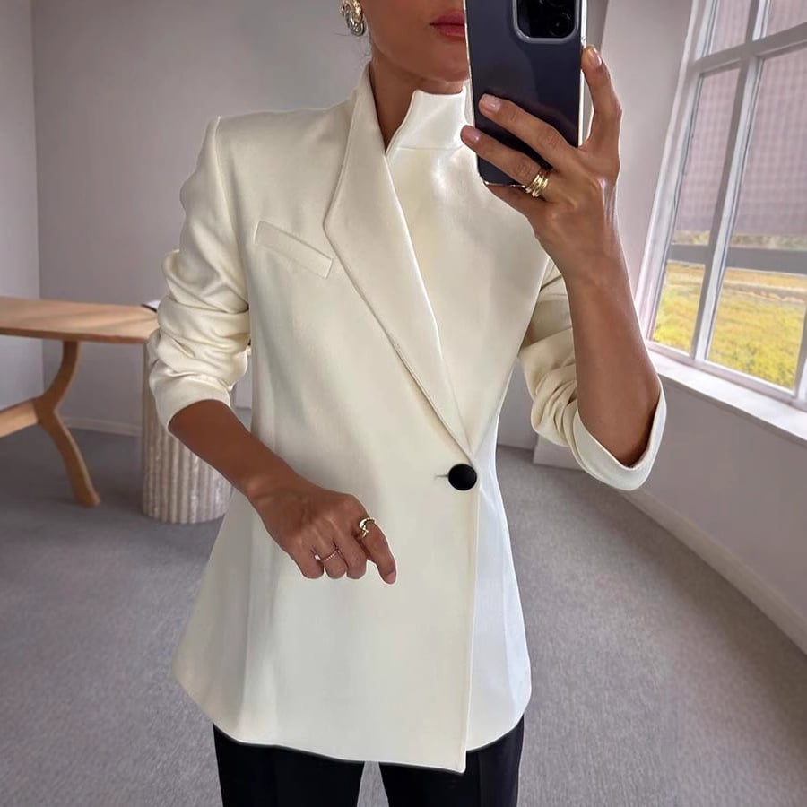 Satin Chic Blazer | Loose Fit, Notched Collar - Hartwella