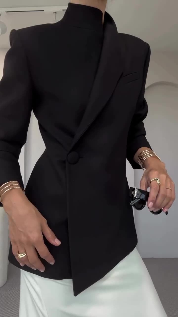 Satin Chic Blazer | Loose Fit, Notched Collar - Hartwella