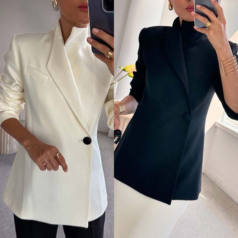 Satin Chic Blazer | Loose Fit, Notched Collar - Hartwella