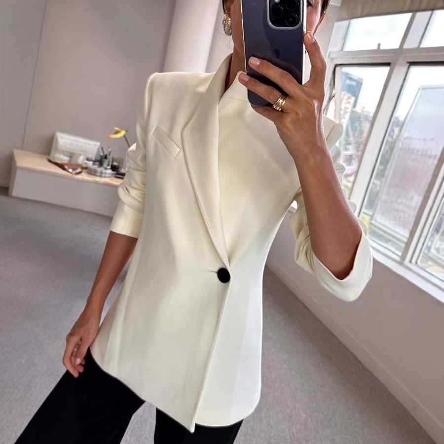 Satin Chic Blazer | Loose Fit, Notched Collar - Hartwella