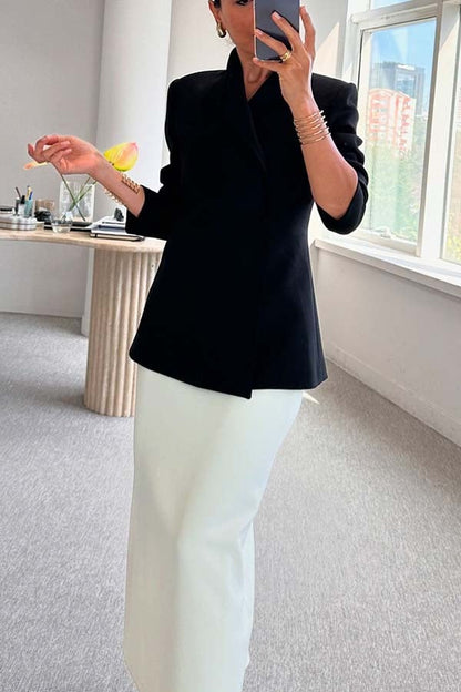 Satin Chic Blazer | Loose Fit, Notched Collar - Hartwella