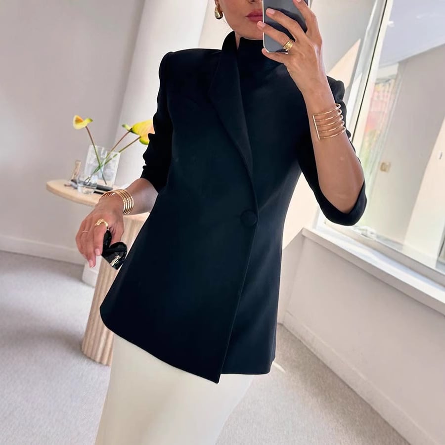 Satin Chic Blazer | Loose Fit, Notched Collar - Hartwella