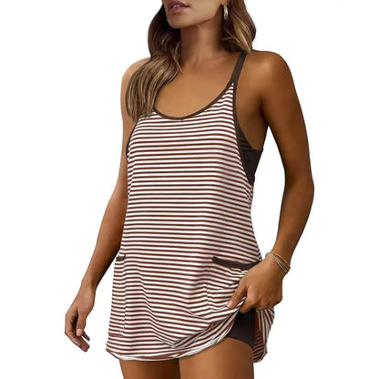 Sela Women's Dress | Breathable Sleeveless V-Neck Mini with Built-In Shorts - Hartwella