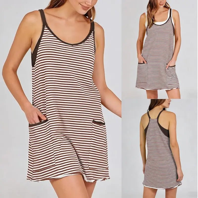 Sela Women's Dress | Breathable Sleeveless V-Neck Mini with Built-In Shorts - Hartwella