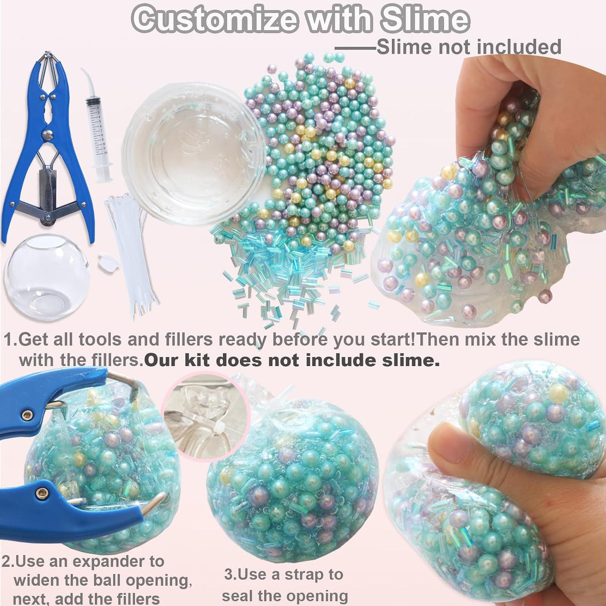 Sensa DIY Stress Ball Kit | 6 Filling Packs, 10 Soft Transparent Skins - Hartwella