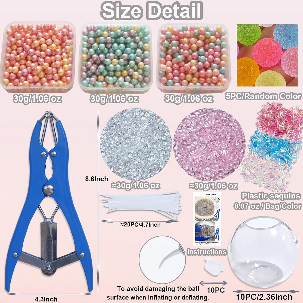 Sensa DIY Stress Ball Kit | 6 Filling Packs, 10 Soft Transparent Skins - Hartwella