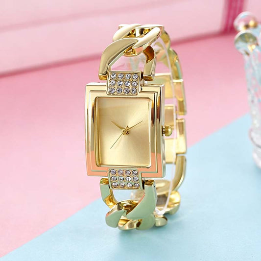 Sera Square Dial Women's Watch | Rhinestone Accents, Chain-Link Bracelet - Hartwella