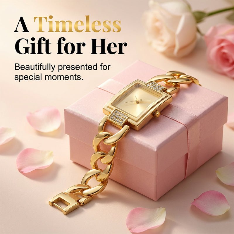Sera Square Dial Women's Watch | Rhinestone Accents, Chain-Link Bracelet - Hartwella