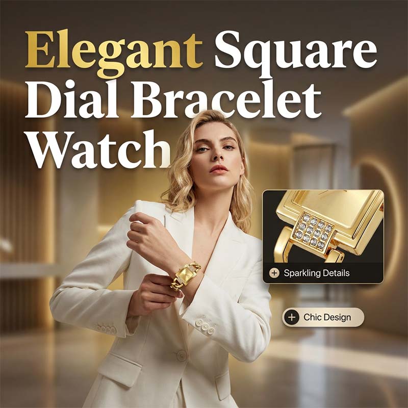 Sera Square Dial Women's Watch | Rhinestone Accents, Chain-Link Bracelet - Hartwella