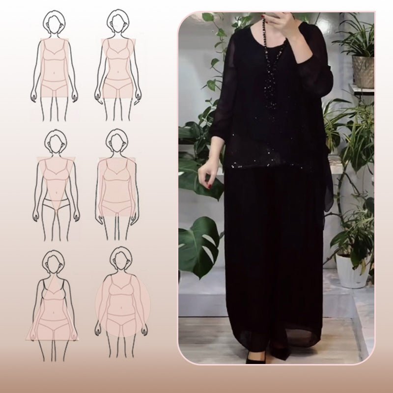 Sera Women's Set | Sequin Blouse & Wide-Leg Pants, Elegant Two Piece Set - Hartwella