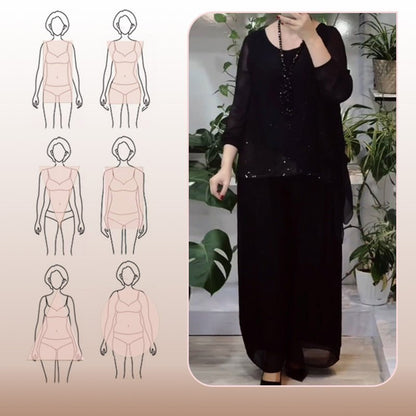 Sera Women's Set | Sequin Blouse & Wide-Leg Pants, Elegant Two Piece Set - Hartwella
