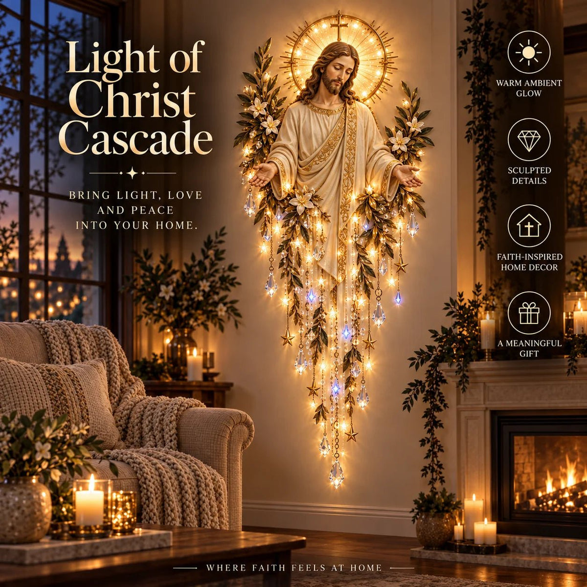 Serenlight Wall Art Décor | Lighted Jesus, Angel & Nativity Design for Living Room - Hartwella