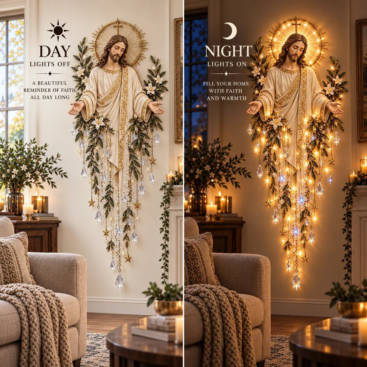 Serenlight Wall Art Décor | Lighted Jesus, Angel & Nativity Design for Living Room - Hartwella