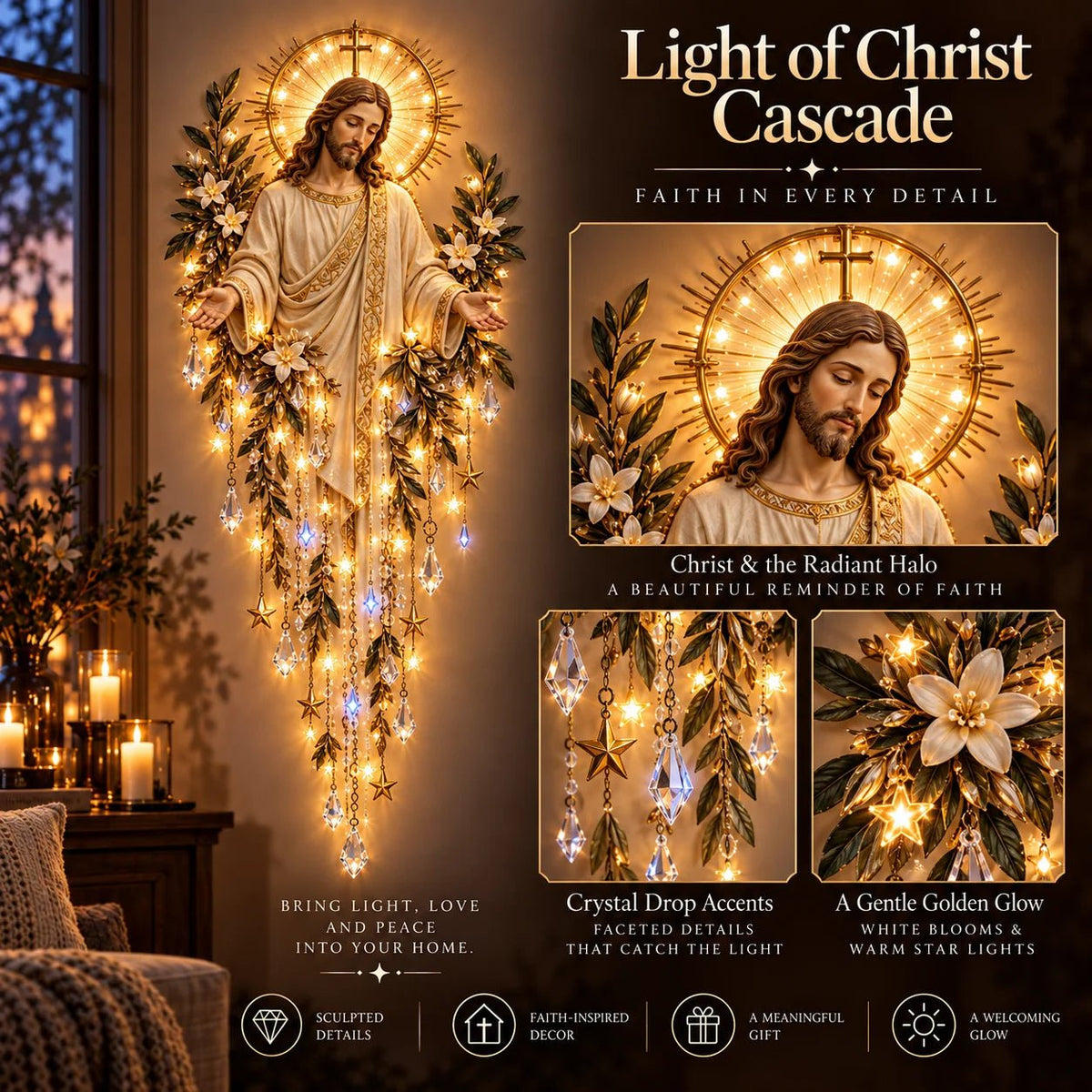 Serenlight Wall Art Décor | Lighted Jesus, Angel & Nativity Design for Living Room - Hartwella