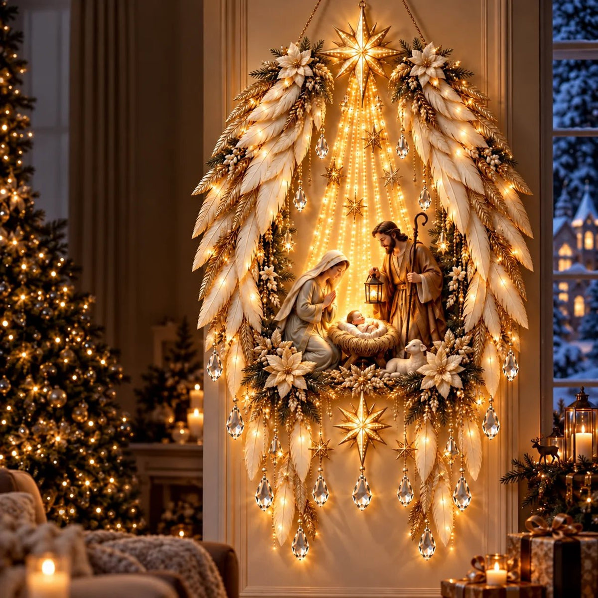 Serenlight Wall Art Décor | Lighted Jesus, Angel & Nativity Design for Living Room - Hartwella