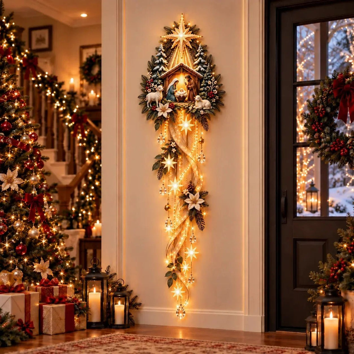 Serenlight Wall Art Décor | Lighted Jesus, Angel & Nativity Design for Living Room - Hartwella