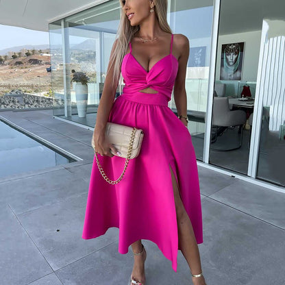 Sienna Spaghetti Strap Dress | Elegant Black Cocktail Dress with High Slit - Hartwella