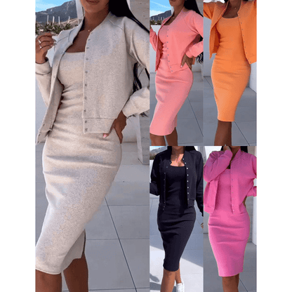 Sierra Plus Size Dress | Black Bodycon with Spaghetti Straps and Jacket - Hartwella