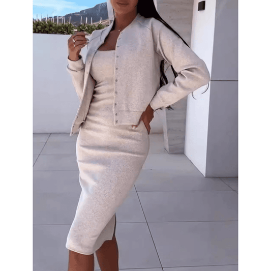 Sierra Plus Size Dress | Black Bodycon with Spaghetti Straps and Jacket - Hartwella