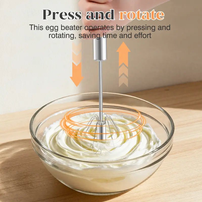Sileo Rotary Whisk | Stainless Steel, Ergonomic Hand-Push Design - Hartwella