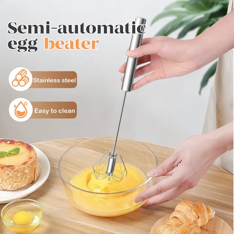 Sileo Rotary Whisk | Stainless Steel, Ergonomic Hand-Push Design - Hartwella