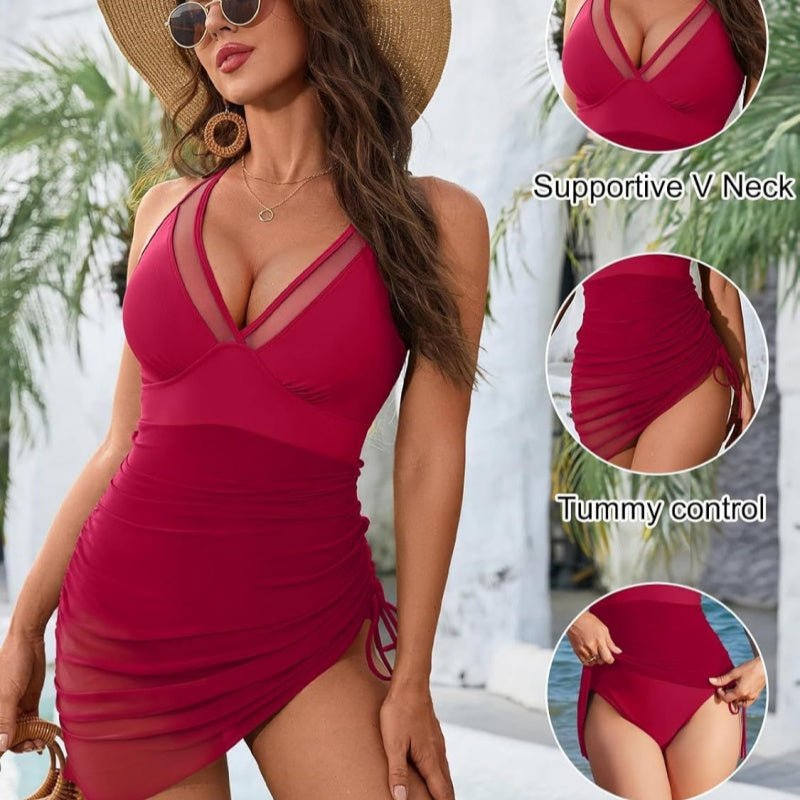 Siren Mesh Swim Dress | Tummy Control, Adjustable Straps, Plus Size Available - Hartwella