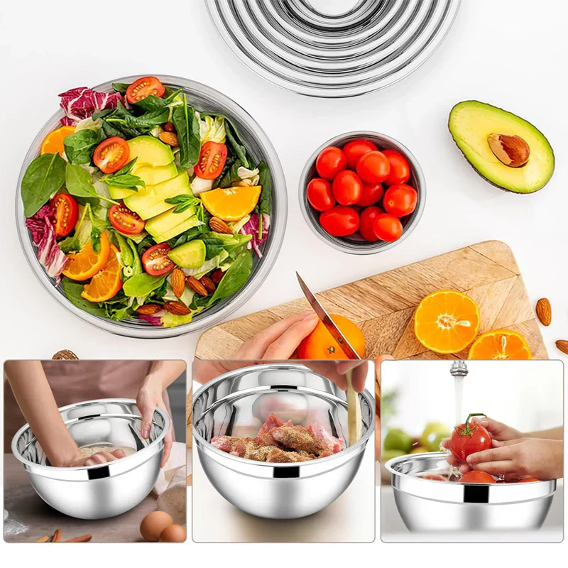 Sleek Mixing Bowl Set | Stainless Steel, 6 Bowls with Lids and Grater Attachments - Hartwella