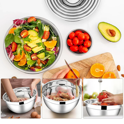 Sleek Mixing Bowl Set | Stainless Steel, 6 Bowls with Lids and Grater Attachments - Hartwella